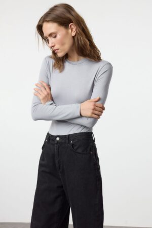 Trendyol Gray Crew Neck Slim/Fitting Knitted Bodysuit