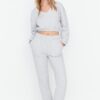 Trendyol Gray Crop Quilted Knitted Top and Bottom Set