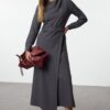 Trendyol Gray Double Breasted Draped Woven Crepe Dress