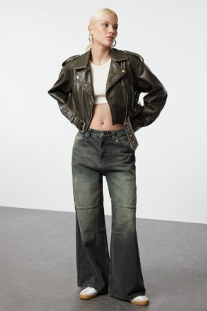 Trendyol Gray Faded Effect Vintage Stitch Detail High Waist Mega Baggy Jeans