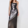 Trendyol Gray Foil/Shiny Printed Fitted Maxi Flexible Knitted Pencil Dress