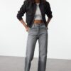 Trendyol Gray High Waist Wide Leg Jeans