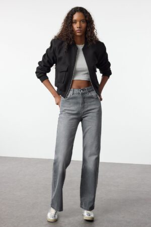 Trendyol Gray High Waist Wide Leg Jeans
