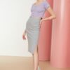 Trendyol Gray Knitted Elastic Midi Skirt with a Slit Detail and Fitted High Waist