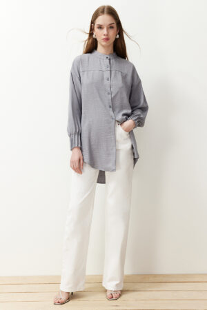 Trendyol Gray Linen Aerobin Oversize Woven Shirt