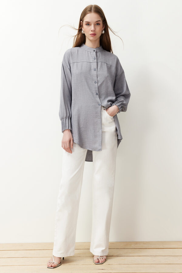 Trendyol Gray Linen Aerobin Oversize Woven Shirt