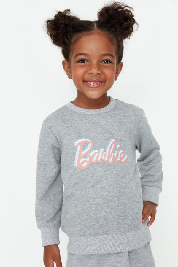 Trendyol Gray Melange Barbie Licensed Girls Knitted Sweatshirt