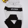 Trendyol Gray Melange Boy's Slogan Printed Kangaroo Pocket Cotton Knitted Bottom-Top Set