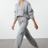 Trendyol Gray Melange Cargo Pocket Elastic Leg Thick Knitted Sweatpants