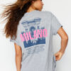 Trendyol Gray Melange Front and Back Printed Oversize/Wide Fit Crew Neck Knitted T-Shirt