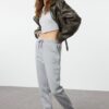 Trendyol Gray Melange Loose Jogger Normal Waist Thick Knitted Sweatpants
