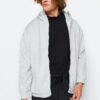 Trendyol Gray Melange Oversize/Wide Cut Zippered Special Collar Cotton Sweatshirt