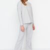 Trendyol Gray Melange Piping Detailed Thessaloniki Knitted Pajamas Set