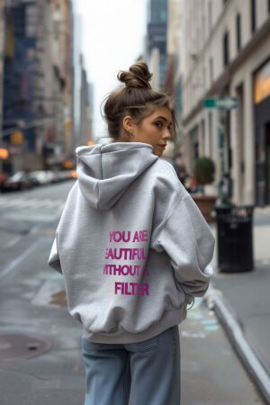 Trendyol Gray Melange Thick Inside Fleece Back Printed Oversize/Wide Fit Knitted Sweatshirt