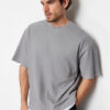 Trendyol Gray Oversize Textured 100% Cotton T-Shirt with Piece Detail
