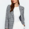 Trendyol Gray Oversize Woven Plaid Blazer Jacket