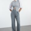 Trendyol Gray Pleated Wide Leg/Comfort Fit Trousers