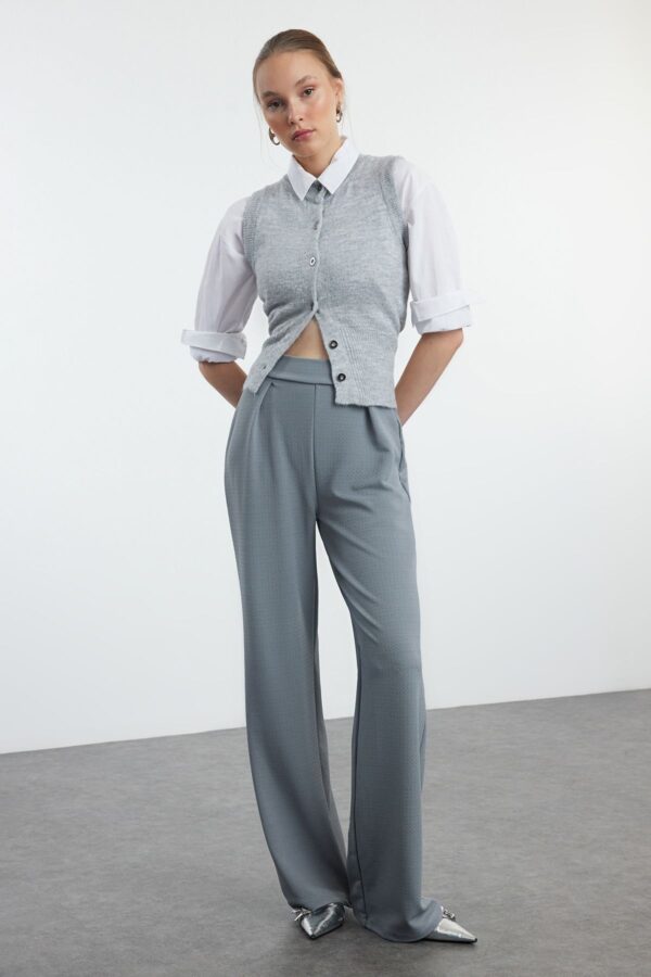 Trendyol Gray Pleated Wide Leg/Comfort Fit Trousers