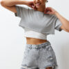 Trendyol Gray Ripped Detailed High Waist Denim Shorts