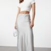 Trendyol Gray Satin Fish Shape Maxi Length Woven Skirt