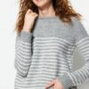 Trendyol Gray Soft Textured Striped Knitwear Sweater