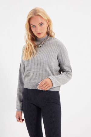 Trendyol Gray Stand Up Collar Knitwear Sweater Trendyol Gray Stand Up Collar Knitwear Sweater