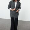 Trendyol Gray Stone Detailed Zippered Knitwear Cardigan