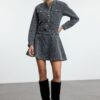 Trendyol Gray Textured Flounce Skirt Mini Denim Dress