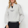 Trendyol Gray Thick Inside Fleece Zipper Stand Collar Oversize/Wide Fit Knitted Sweatshirt