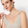 Trendyol Gray Thin Crop Accessory Detailed Glitter Knitwear Blouse