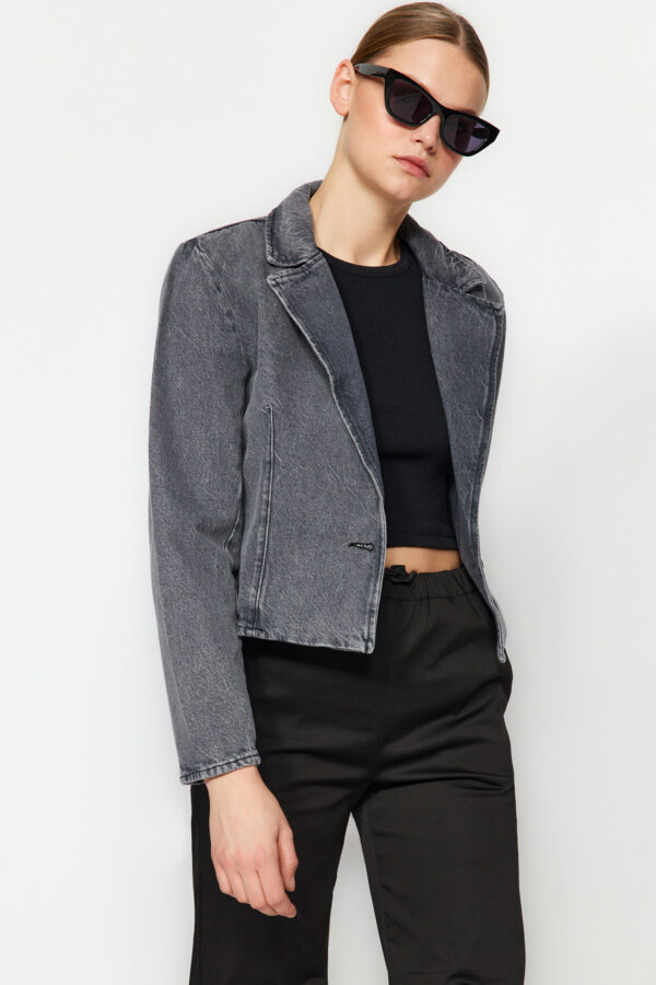 Trendyol Gray Waistband Crop Blazer Denim Jacket
