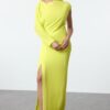 Trendyol Green Backless Detailed Woven Long Elegant Evening Dress