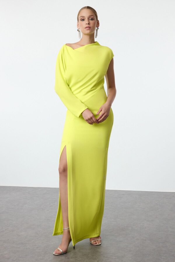 Trendyol Green Backless Detailed Woven Long Elegant Evening Dress