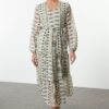 Trendyol Green Belted Ethnic A-Line Maxi Woven Winter Dress