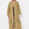 Trendyol Green Belted Maxi Woven 100% Cotton Kimono&Caftan with Lace