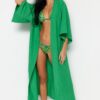 Trendyol Green Belted Maxi Woven Linen Look Kimono & Kaftan