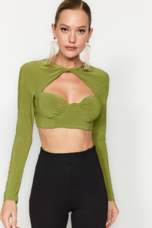 Trendyol Green Chest Cup Window / Cut Out Detailed Knitted Blouse