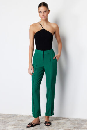 Trendyol Green Cigarette Ribbed Woven Trousers