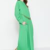 Trendyol Green Crepe Evening Dress with a Chain Waist and a Chain Belt