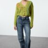 Trendyol Green Crop Soft Texture Embroidery Detailed V Neck Knitwear Cardigan