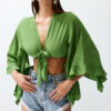 Trendyol Green Crop Woven Tied Beach Blouse