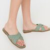 Trendyol Green Cross-Band Knitted Pattern Women's Slippers