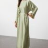 Trendyol Green Cuff Accessory Embroidered Woven Satin Evening Dress