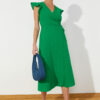 Trendyol Green Double Breasted Ruffle Detailed Linen Look Midi Woven Dress