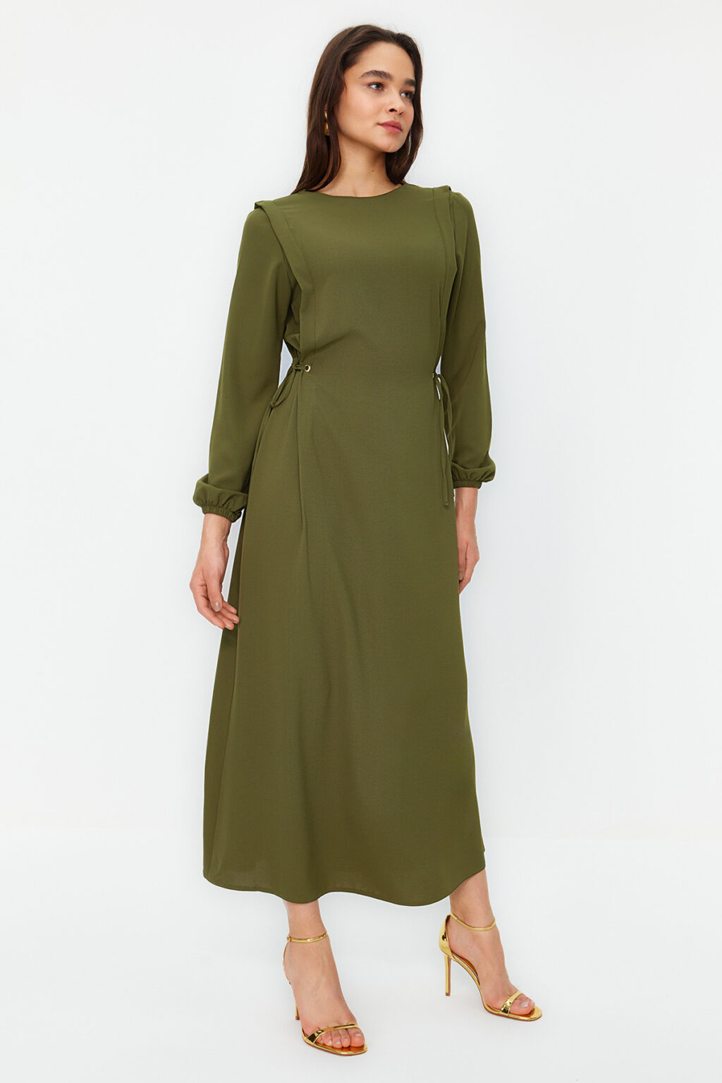 Trendyol Green Elastic Waist Tie Detail Aerobin Woven Dress