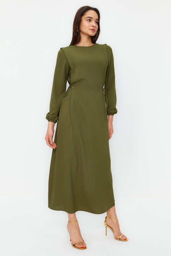 Trendyol Green Elastic Waist Tie Detail Aerobin Woven Dress