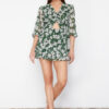 Trendyol Green Floral Patterned Cut Out Detailed Mini Lined Chiffon Woven Jumpsuit
