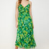 Trendyol Green Floral Print A-Cut Ruffle Detailed Lined Chiffon Maxi Woven Dress