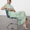 Trendyol Green Floral Skirt Layered Chiffon Woven Evening Dress