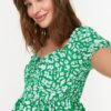 Trendyol Green Gathered Floral Woven Blouse